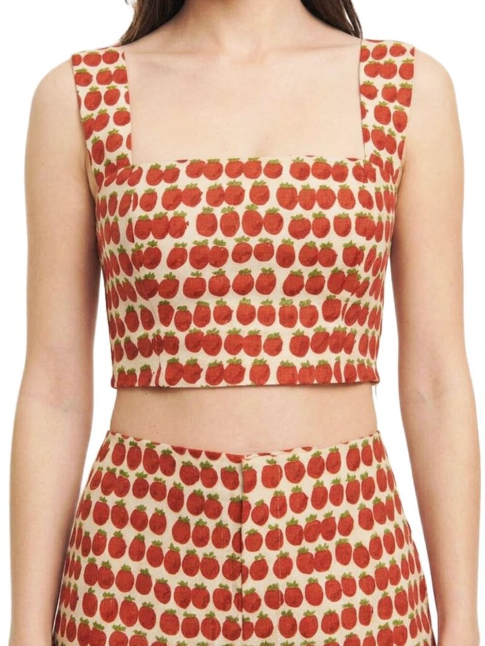 Reformation Jasmine Linen Crop Top Fresh Tomato 10